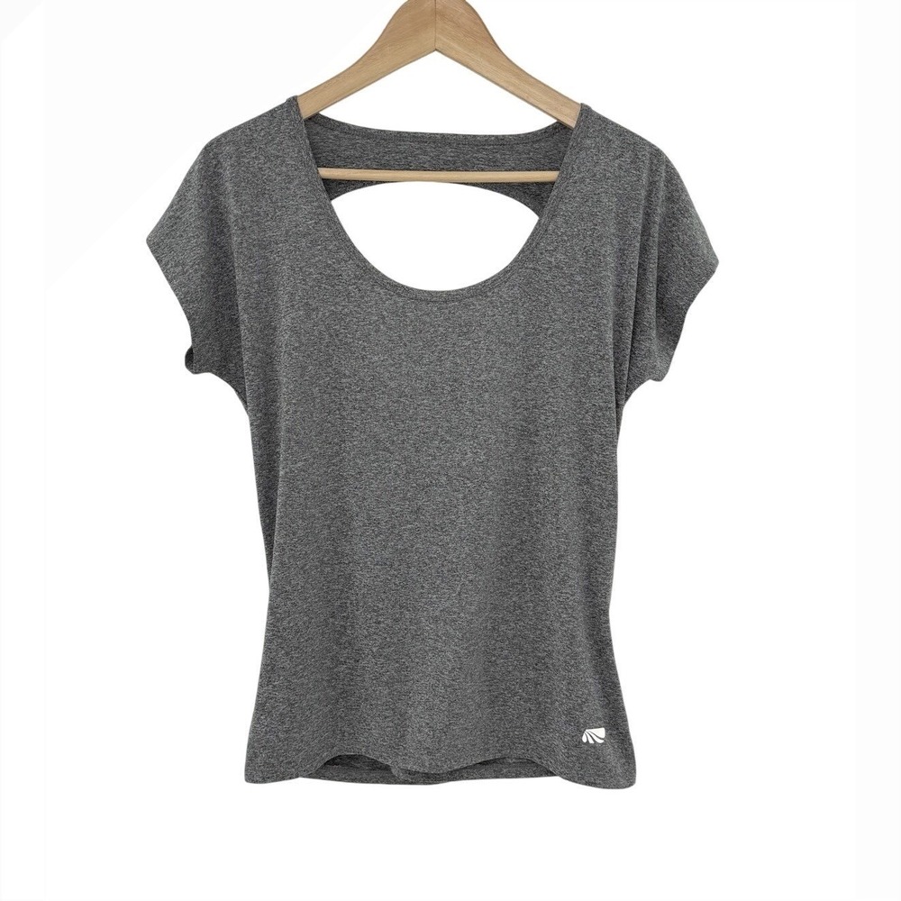 Marika‎ Activewear Gray Short Sleeve Open Crossback T-Shirt Gym See Measurements